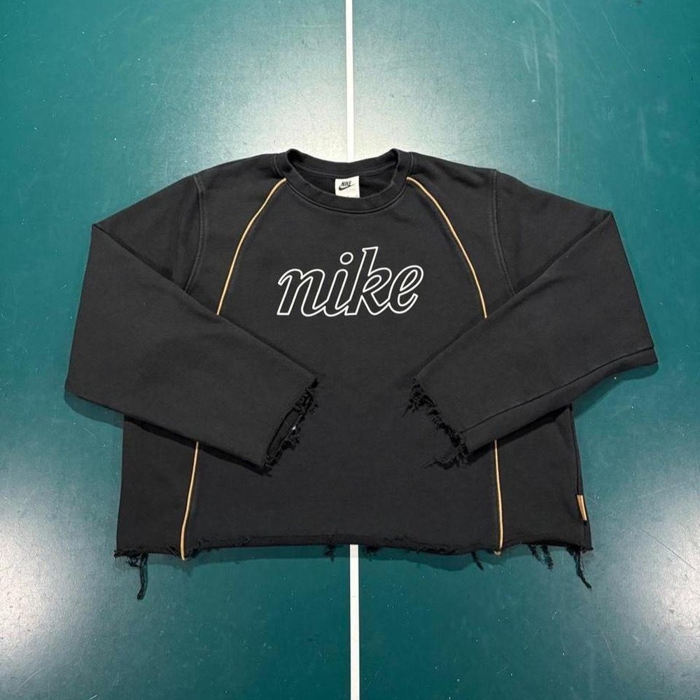 Nike cropped crewneck sweatshirt women's medium black brown piping Pullover Gym